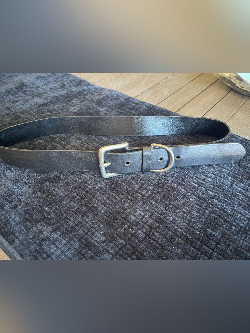 Merona Black Leather Belt with Silver Buckle and D-Ring